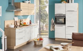 Einbauküche Riva, Weißbeton Nachbildung, inklusive Elektrogeräte, inklusive Siemens Geschirrspüler