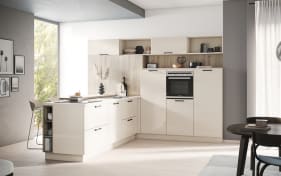 Einbauküche Laser brillant, crema magnolia, inkl. Siemens Elektrogeräte