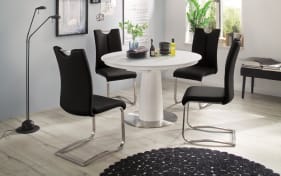 Stuhlgruppe Artos 2 / Waris, schwarz / weiß, mit Tischplatte, Glas