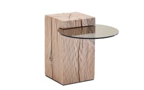 Beistelltisch Naturstücke, massive Riffeiche mit Glasplatte, mittel
