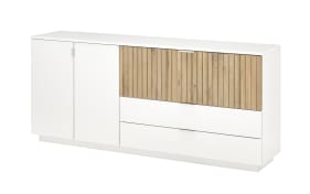 Sideboard Linea Q, weiß, grau lackiert, Absetzung Massivholz bianco geölt