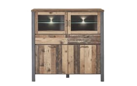 Highboard Cardiff, Used Style Dark, Matera-Nachbildung, inkl. LED-Beleuchtung