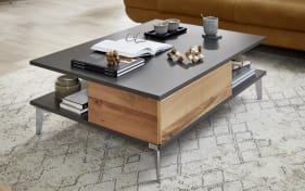 Couchtisch Lazise in Schiefer schwarz/Eiche rustico geölt furniert, inklusive 2 Schubkästen mit Pushbeschlag