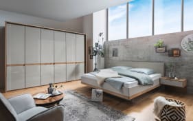 Schlafzimmer Barcelona, Bianco Eiche-Nachbildung/Farbglas champagner, 180 x 200 cm