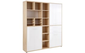 Highboard-Kombination Set+, weiß-Glas-Eiche natur Nachbildung