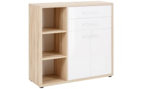 Sideboard-Kombination Set+, weiß-Glas-Eiche natur Nachbildung