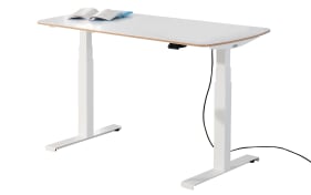 Schreibtisch e-lion 1, kreideweiß, Breite ca. 130 cm, elektrisch höhenverstellbar
