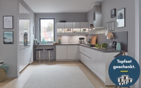 Einbauküche Felde, seidengrau Hochglanz, inklusive AEG Elektrogeräte