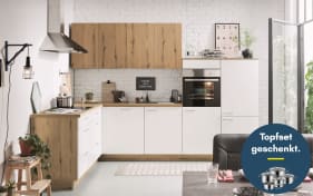 Einbauküche Wida/Plamos, weiß/Eiche Nachbildung, inkl. Elektrogeräte