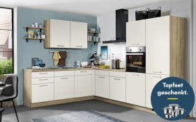 Einbauküche Wida, magnolia/Bergeiche Nachbildung, inkl. Elektrogeräte