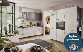 Einbauküche Bailo, Beton steinweiß, inkl. Elektrogeräte