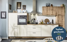 Einbauküche Stana/Plamos, magnolia Hochglanz, inkl. Elektrogeräte