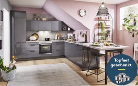 Einbauküche Perfect Brillant, perlgrau, inkl. Miele Elektrogeräte