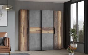 Kleiderschrank Kalixtus, Old Wood-Nachbildung/Beton-Nachbildung, 200 x 190,5 cm