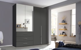 Drehtürenkleiderschrank Montclar, graphit matt, 200 x 223 cm, inkl. 2 Spiegeltüren und 3 Schubkästen