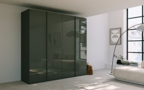 Drehtürenschrank Skat, graphit/Farbglas basalt, 201 x 223 cm