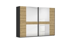 Schwebetürenschrank Ventura, Asteiche Nachbildung/schwarz, 301 x 223 cm
