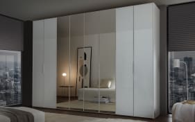 Drehtürenkleiderschrank Sineo, Alpinweißglas, 330 x 240 cm