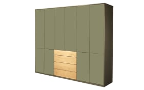 Drehtürenkleiderschrank Silea-S, hellgrün/Asteiche, 273,2 x 234,9 cm, inkl. Push-to-Open Funktion