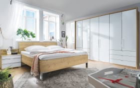 Schlafzimmer Loft, weiß/Bianco Eiche, 180 x 200 cm, Schrank 300 x 216 cm 