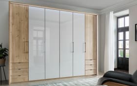 Drehtürenschrank Clivo, Glas weiß/Eiche Bianco Nachbildung, 300 x 220 cm