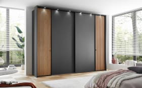 Dreh-/Schwebetürenschrank Clivo 3000, graphit/Bianco-Eiche-Nachbildung, 300 x 216 cm