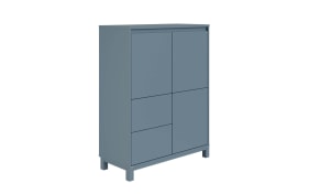 Highboard Olli, kreideweiß, blau matt, 3-türig, 2 Schubkästen 