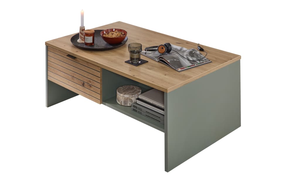 Innostyle Couchtisch Ina, schilfgrün/Artisan Eiche, inkl. Schubkasten Holzdekor