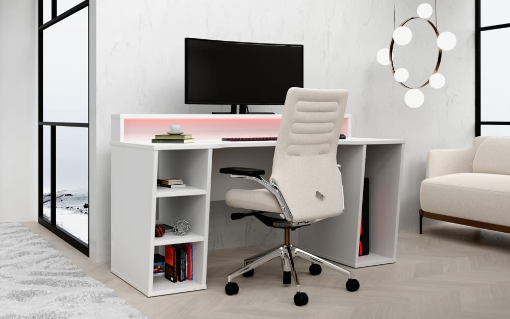 hardi Gaming-Schreibtisch Tezaur, weiß, 160 cm Kunststoff, MDF