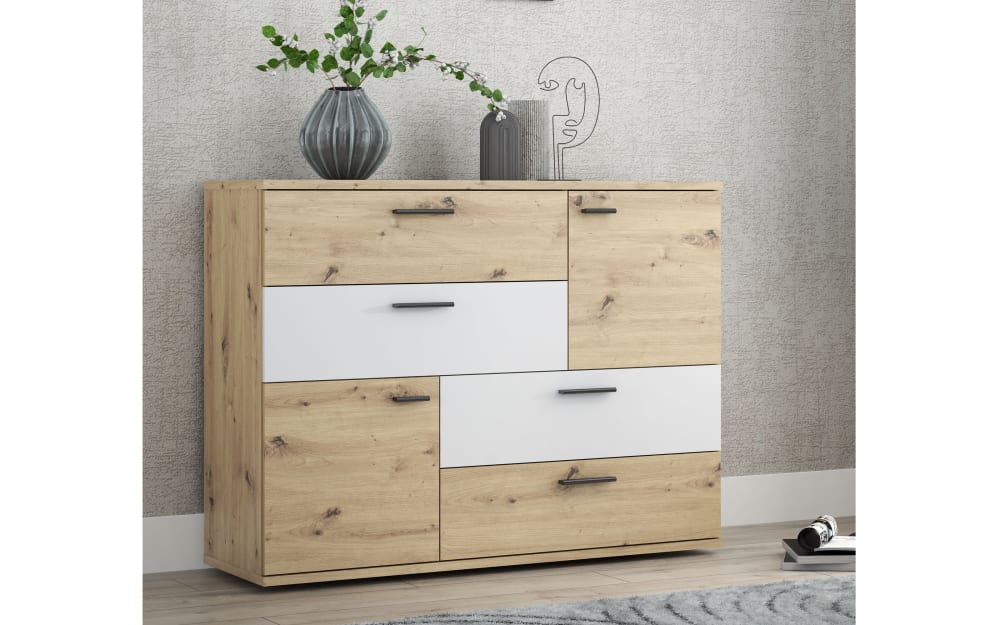 hardi Kommode Skive, Artisan Eiche-Nachbildung/hellgrau silber Holzdekor