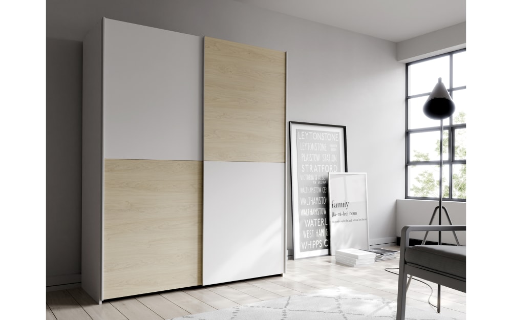 hardi Kleiderschrank Schach&matt, Puccini Eiche-Nachbildung/weiß, 150,1 x 190,5 cm beige Holzdekor, Kunststoff 150,1 cm