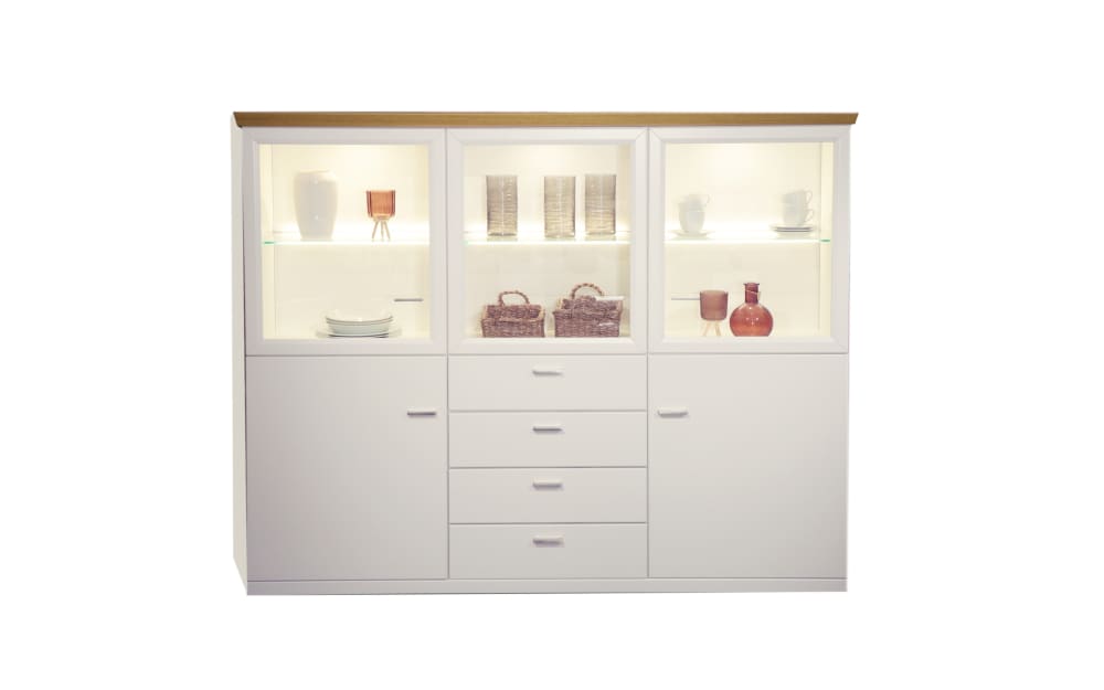 vilano Highboard Sorano, weiß/Eiche Glas, Lack, Holz