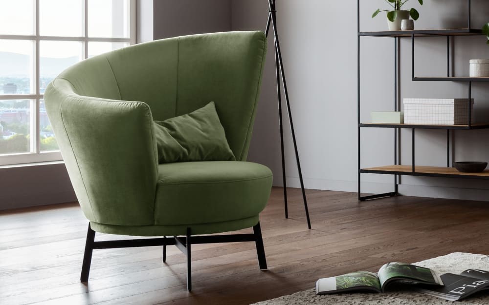 Musterring Sessel MR Kleo, olivgrün/schwarz, inkl. 360° Drehfunktion dunkelgrün Stoff, Metall