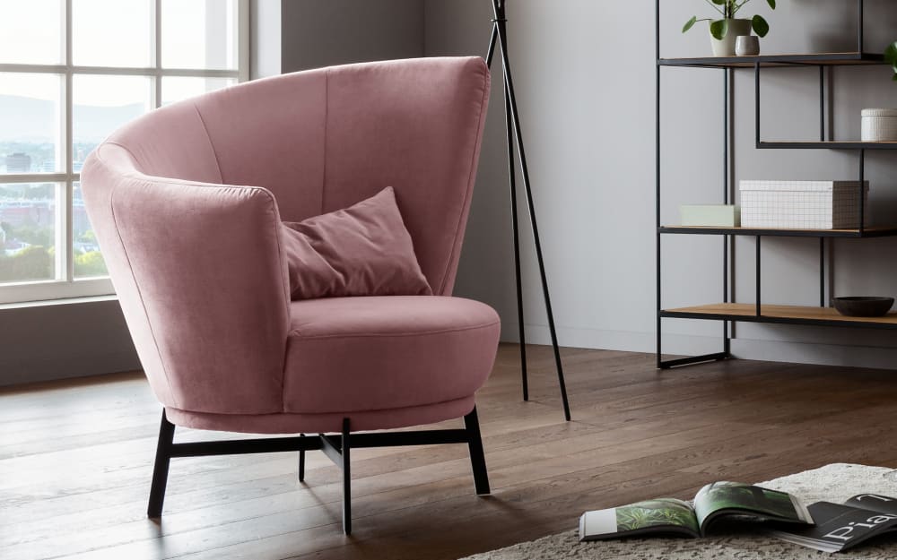 Musterring Sessel MR Kleo, rosewood/schwarz, inkl. 360° Drehfunktion rosa Stoff, Metall