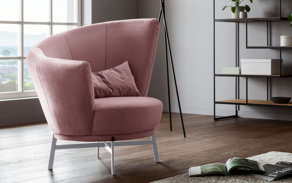 Musterring Sessel MR Kleo, rosewood/chrom, inkl. 360° Drehfunktion rosa Stoff, Metall