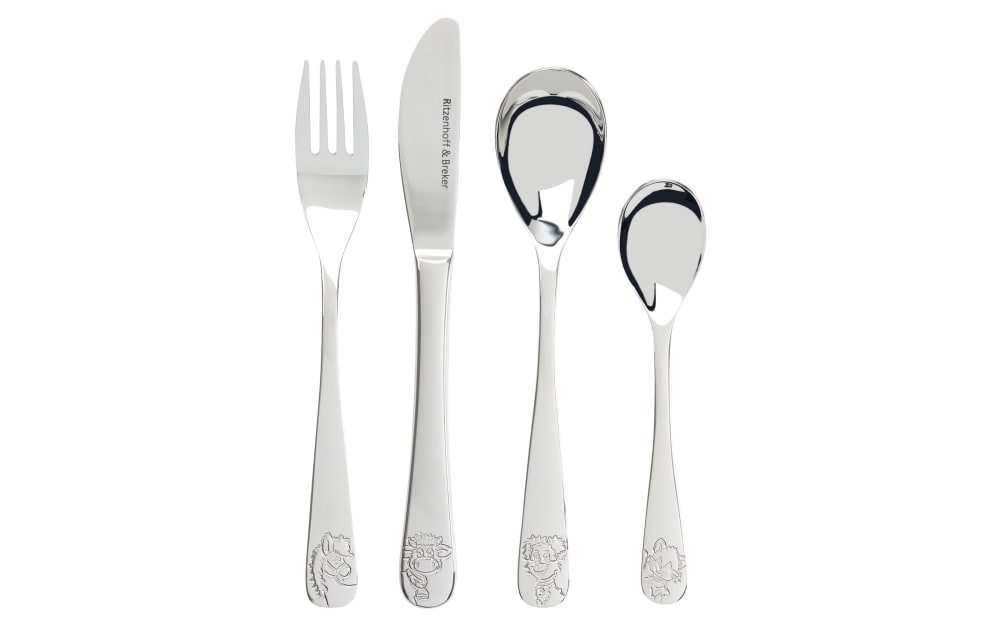 Ritzenhoff & Breker / Flirt Kinderbesteckset Hoftiere, silber, 4-teilig Edelstahl