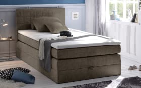 Boxspringbett Hawaii 2, Soro 24 stone, 120 x 200 cm, inkl. Topper und Bettkasten