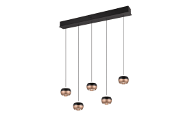 LED-Pendelleuchte Orbit, schwarz/coffee, 5-flammig, 100 cm, inkl. Dimmfunktion