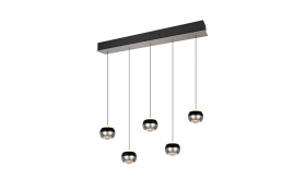 LED-Pendelleuchte Orbit, schwarz/nickel, 5-flammig, 100 cm, inkl. Dimmfunktion