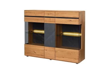 Highboard Danora Plus, grau/Kernbuche massiv