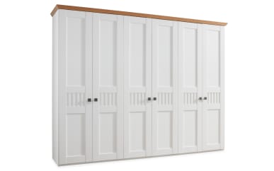 Drehtürenschrank Basella in weiß, Sprossen mittig, 6-türig, Breite 300 cm