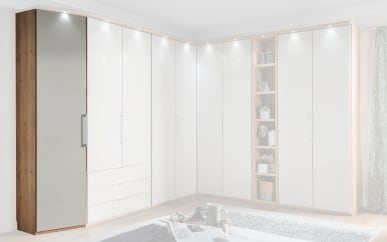 Abschlussschrank Clivo in Eiche-Bianco-Nachbildung/Glas champagner