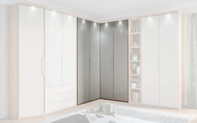 Eckschrank Clivo in Eiche-Bianco-Nachbildung/Glas champagner