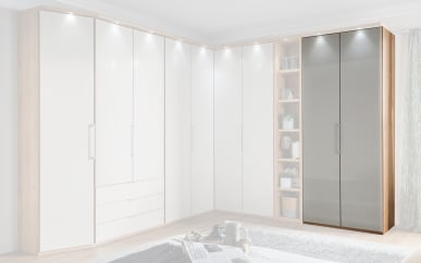 Drehtürenschrank Clivo in Eiche-Bianco-Nachbildung/Glas champagner