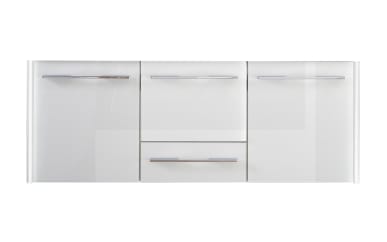 Waschtischunterschrank Leo Living 116, Glas-Optiwhite/schneeweiß glanz mit LED-Beleuchtung und Bewegungssensor