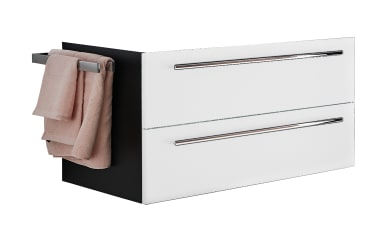 Waschtischunterschrank Gloss in Edelweiß matt, Cosmos grey, ohne Handtuchhalter