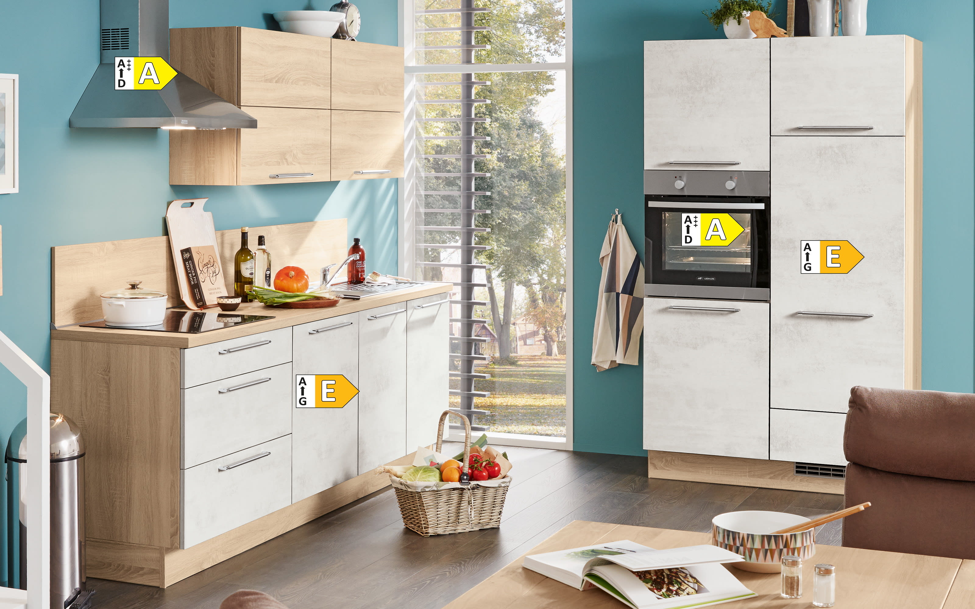 Einbauküche Rosian, Stadum, Weißbeton Nachbildung, inkl. Elektrogeräte
