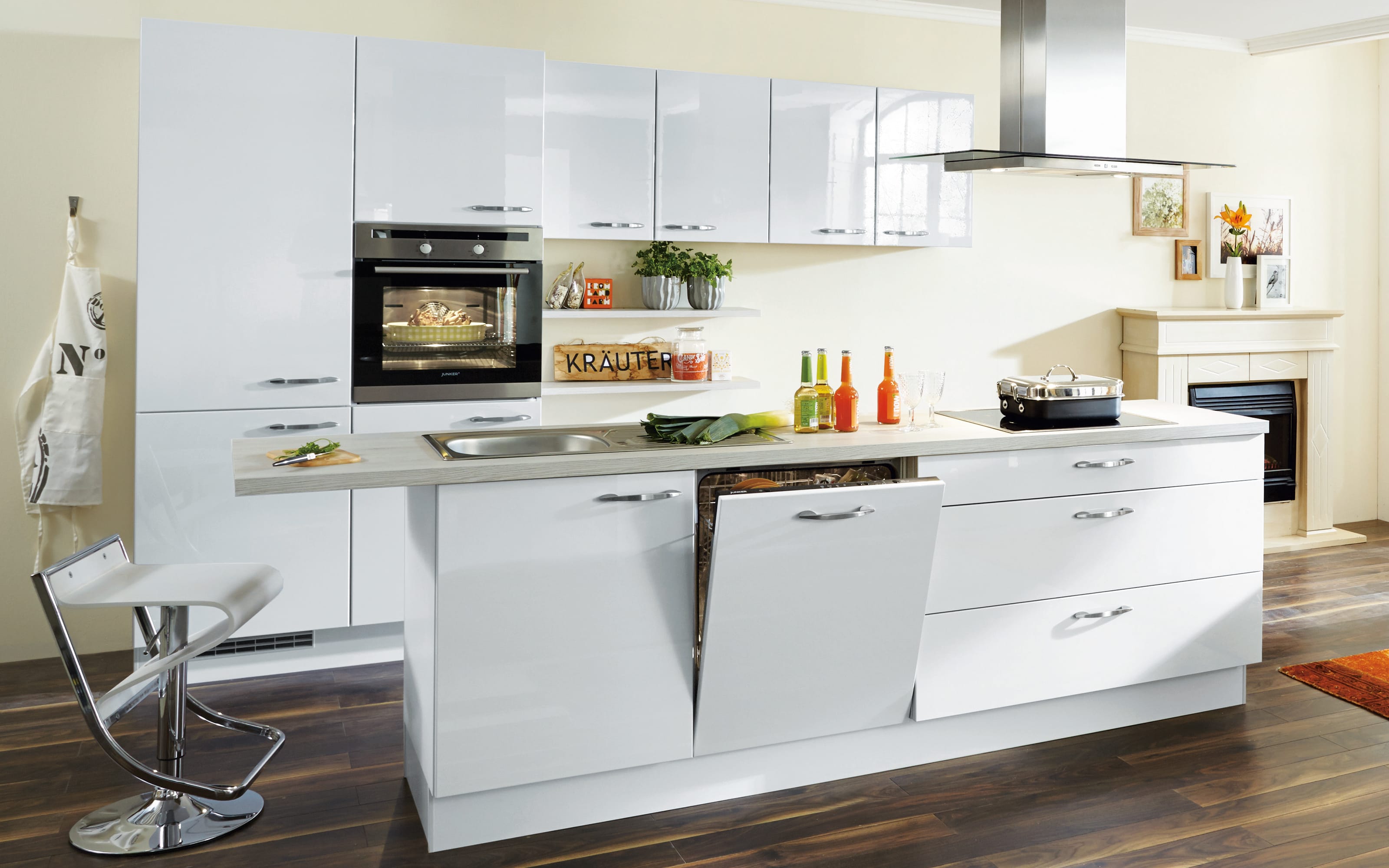 Einbauküche Novalux, weiß, inkl. Bosch Elektrogeräte