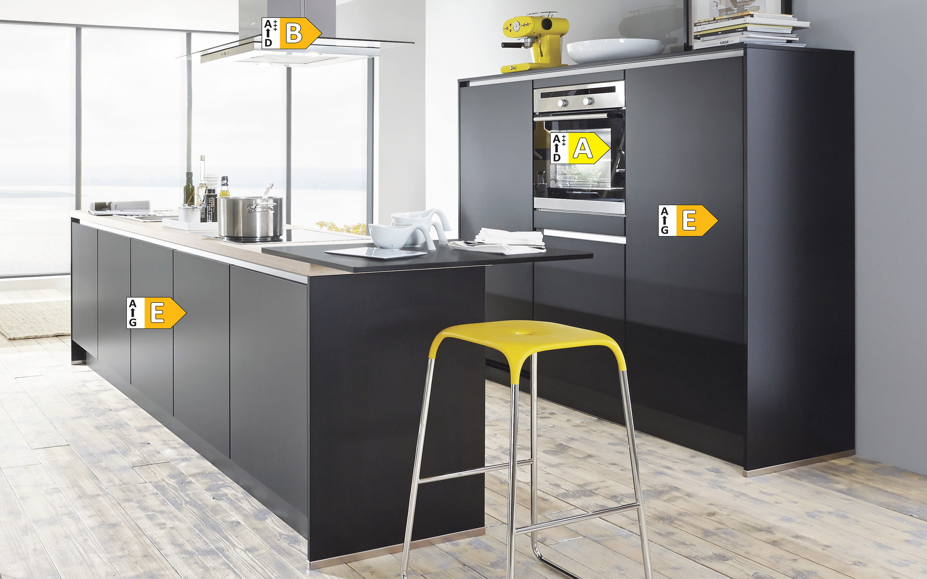 Einbauküche Touch, supermatt schwarz, inkl. Bosch Elektrogeräte