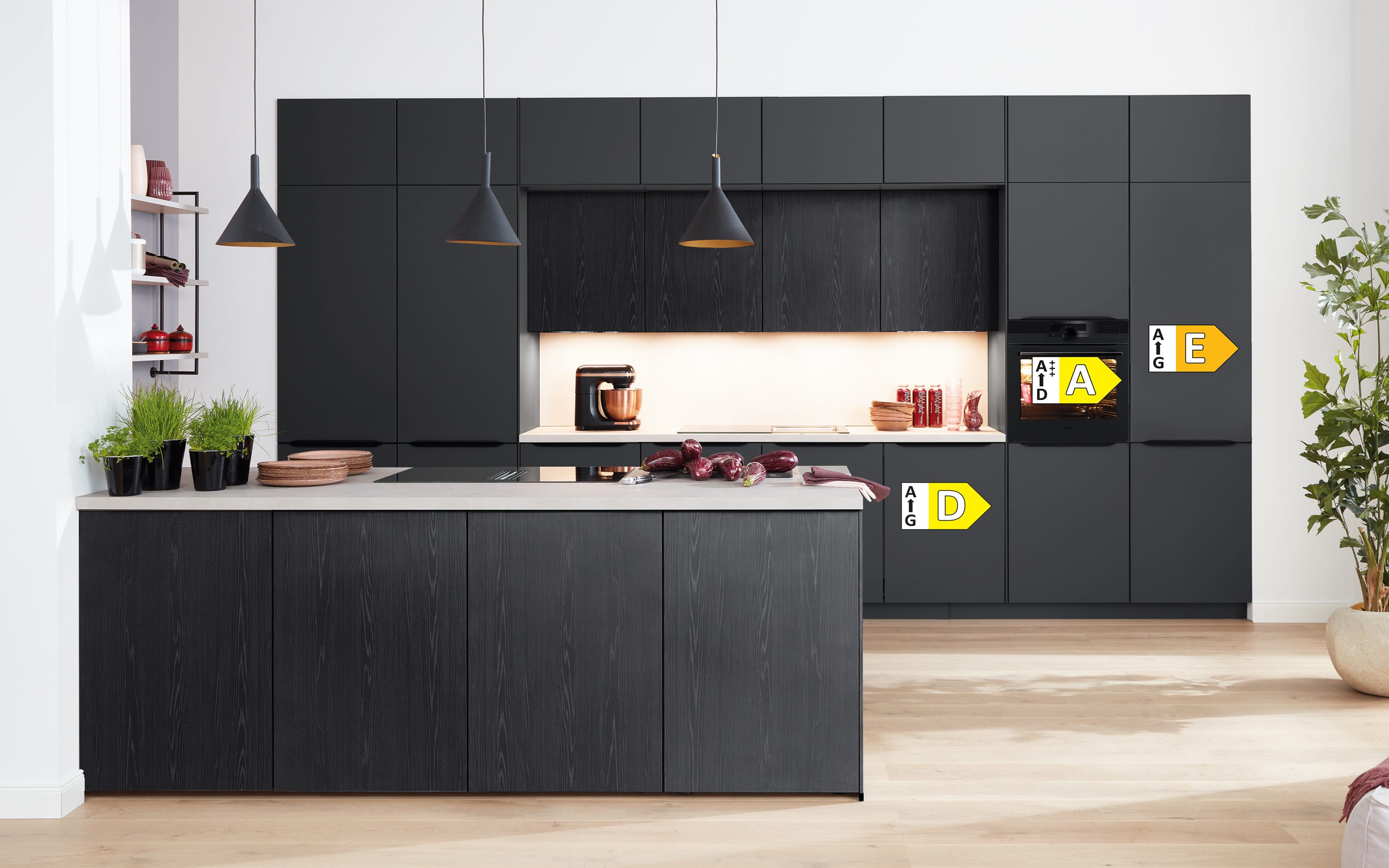 Einbauküche Torna/Stadum, schwarz, inkl. AEG Elektrogeräte